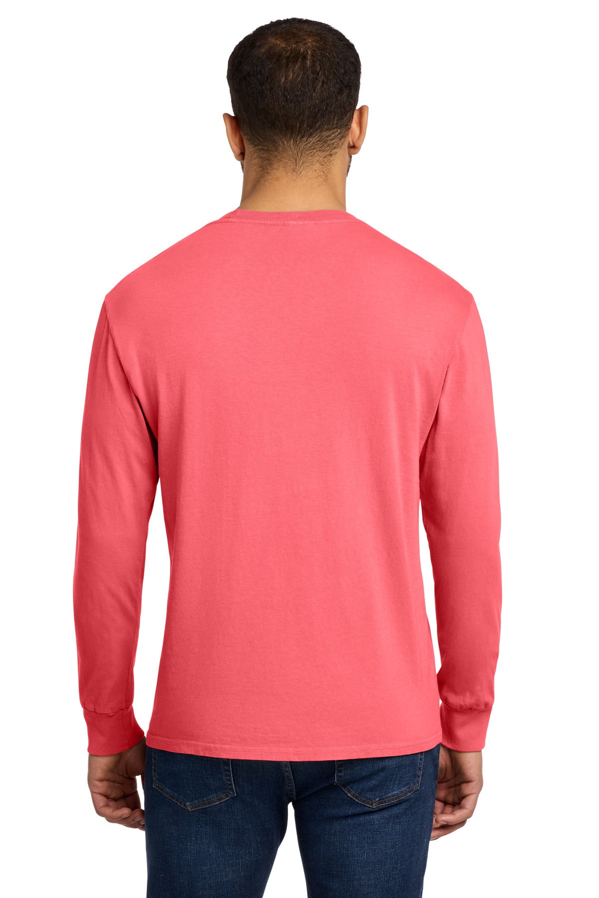 Neon Coral Port & Co Beach Wash Garment-Dyed Long Sleeve Tee PC099LS