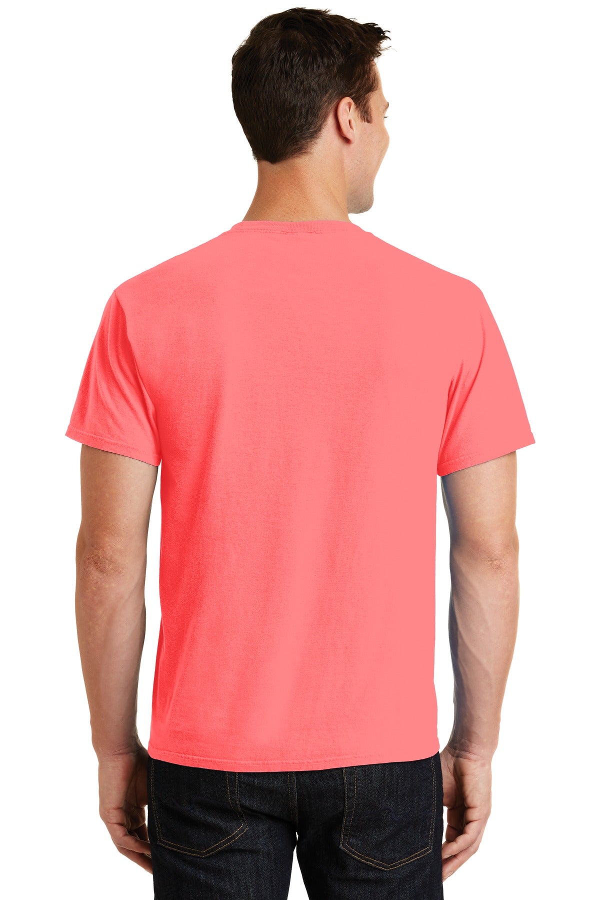 Neon Coral Port & Co Beach Wash Garment-Dyed Tee. PC099