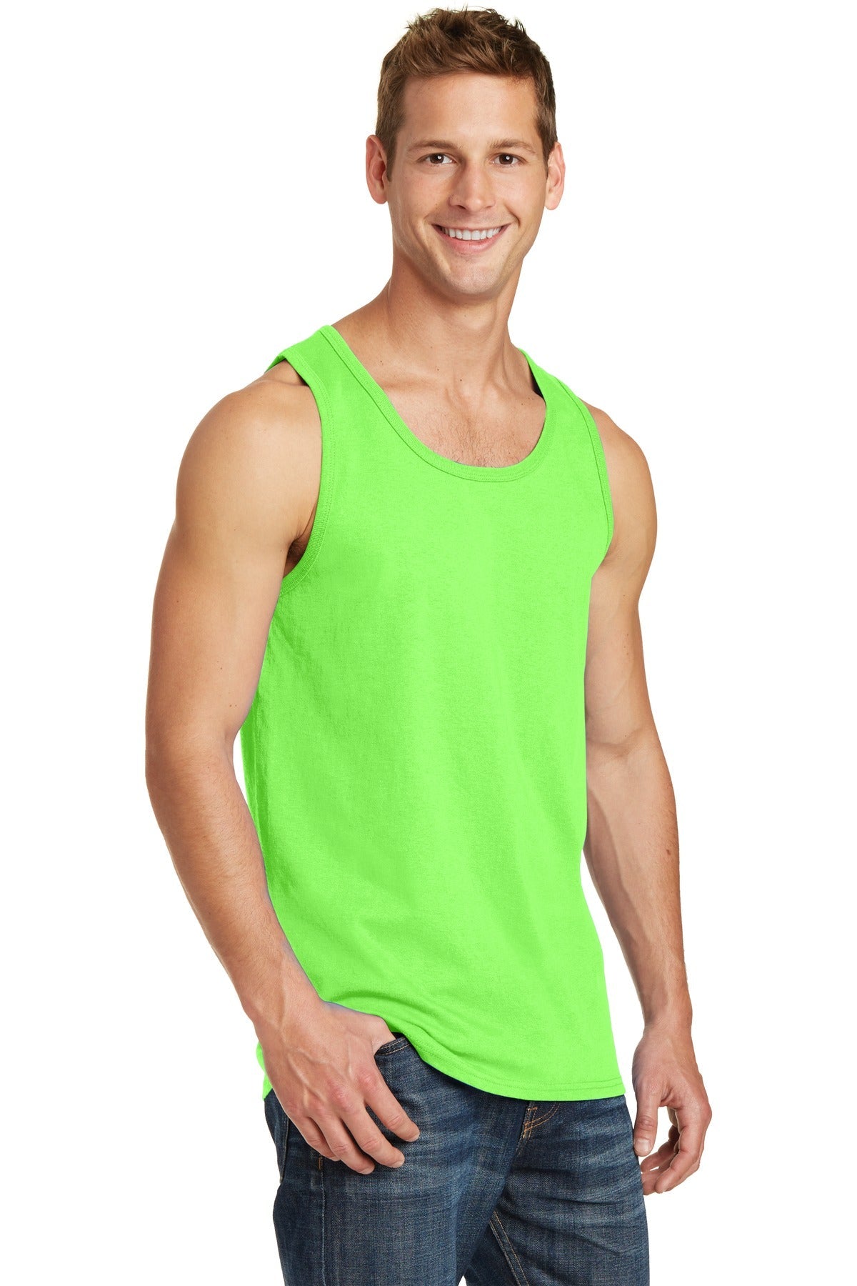 Neon Green Port & Co Core Cotton Tank Top. PC54TT