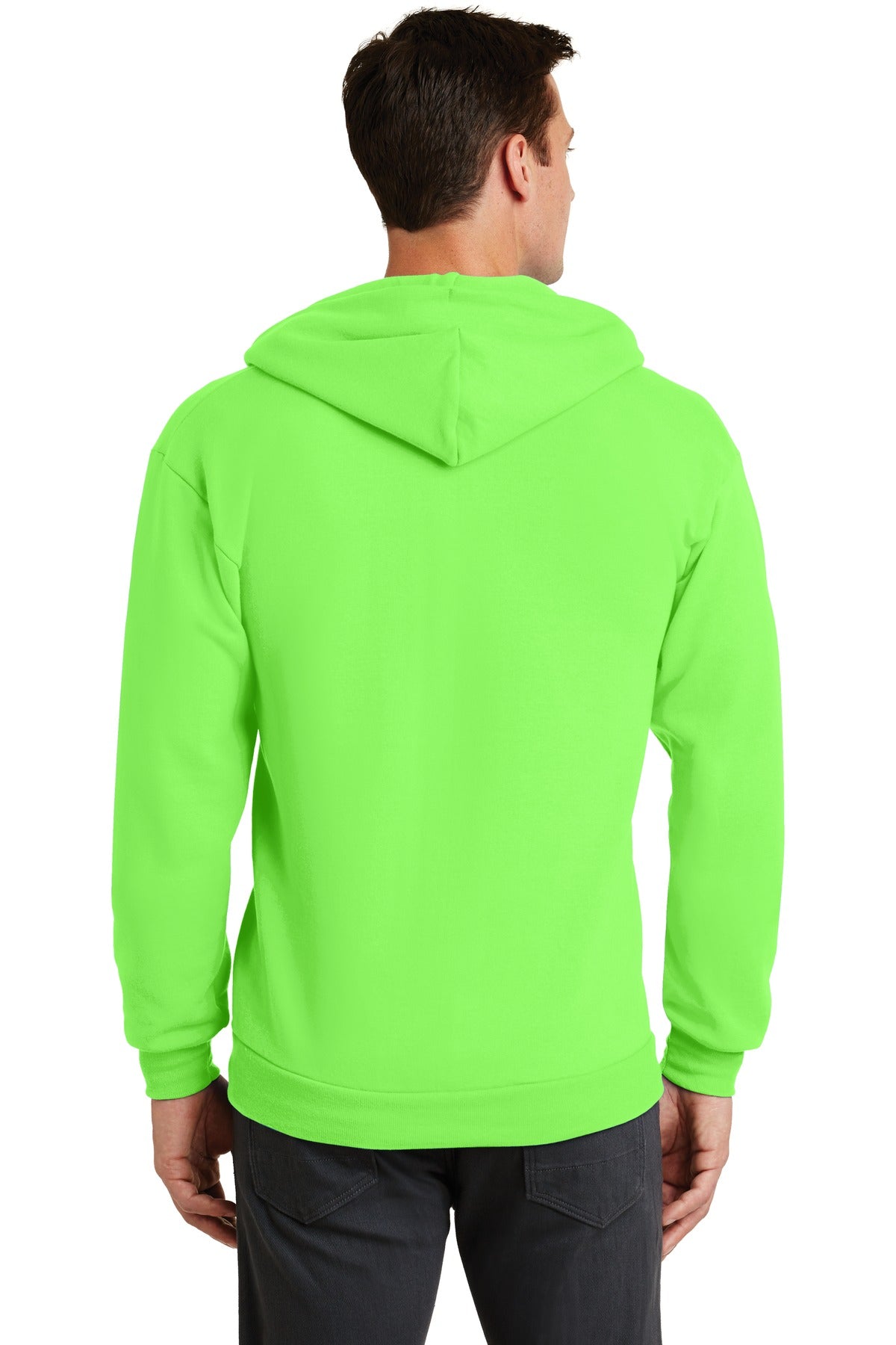 Neon Green Port & Co Core Fleece Full-Zip Hooded Sweatshirt. PC78ZH