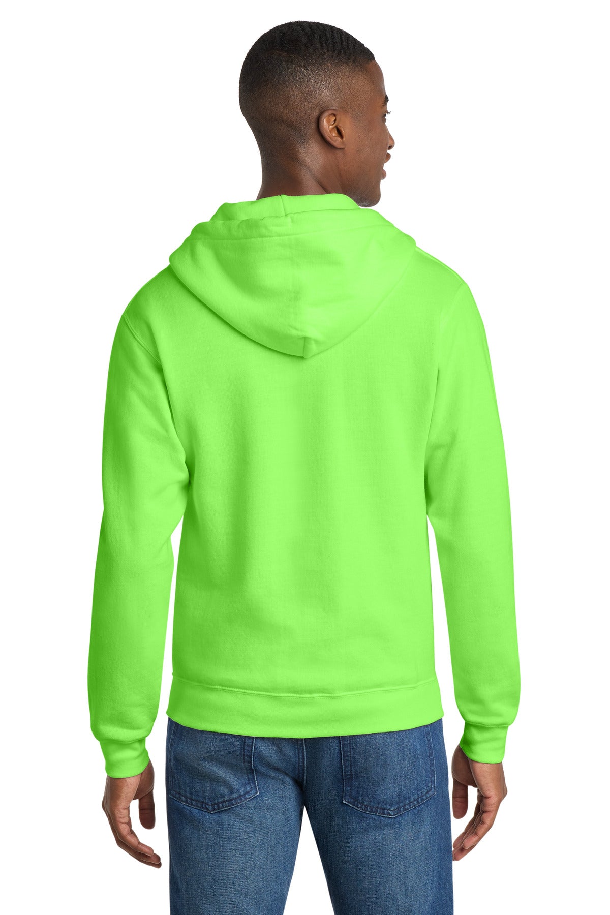 Neon Green Port & Co Core Fleece Full-Zip Hooded Sweatshirt. PC78ZH