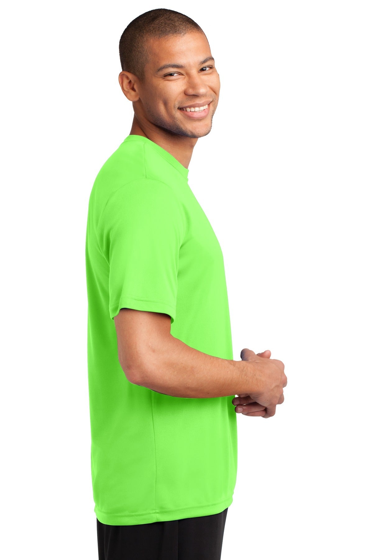 Neon Green Port & Co Performance Tee. PC380