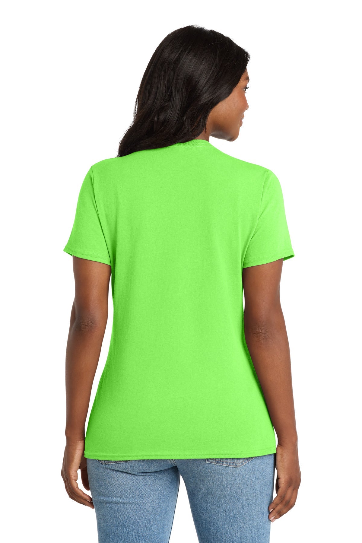 Neon Green Port & Co Women's Core Cotton V-Neck Tee. LPC54V