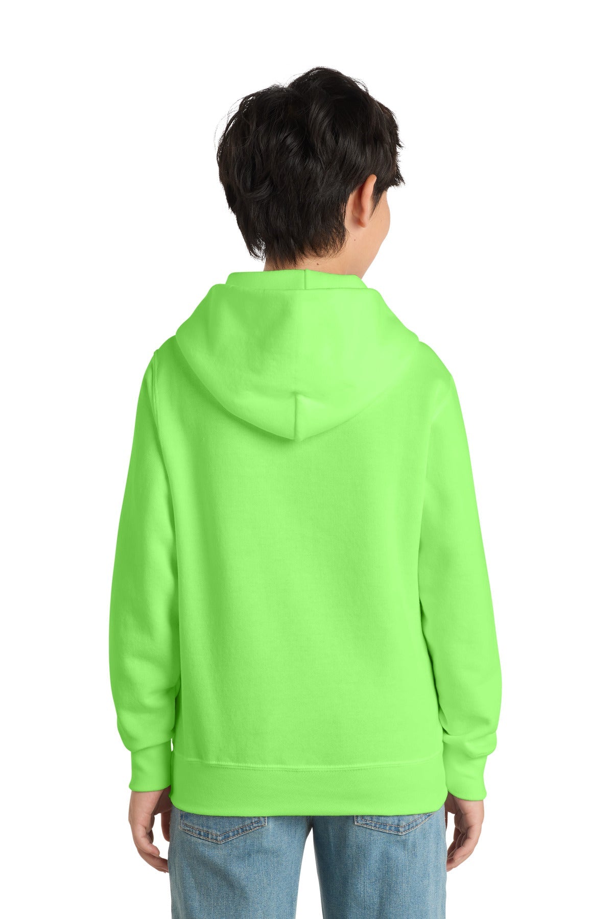 Neon Green Port & Co Youth Core Fleece Pullover Hooded Sweatshirt. PC90YH