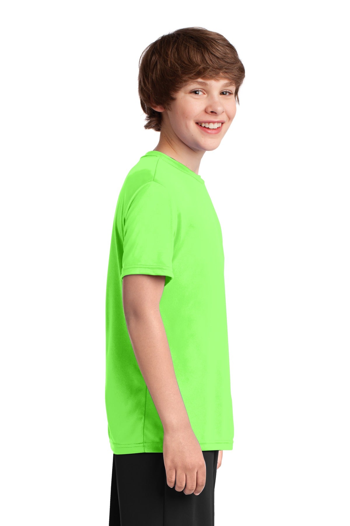 Neon Green Port & Co Youth Performance Tee. PC380Y