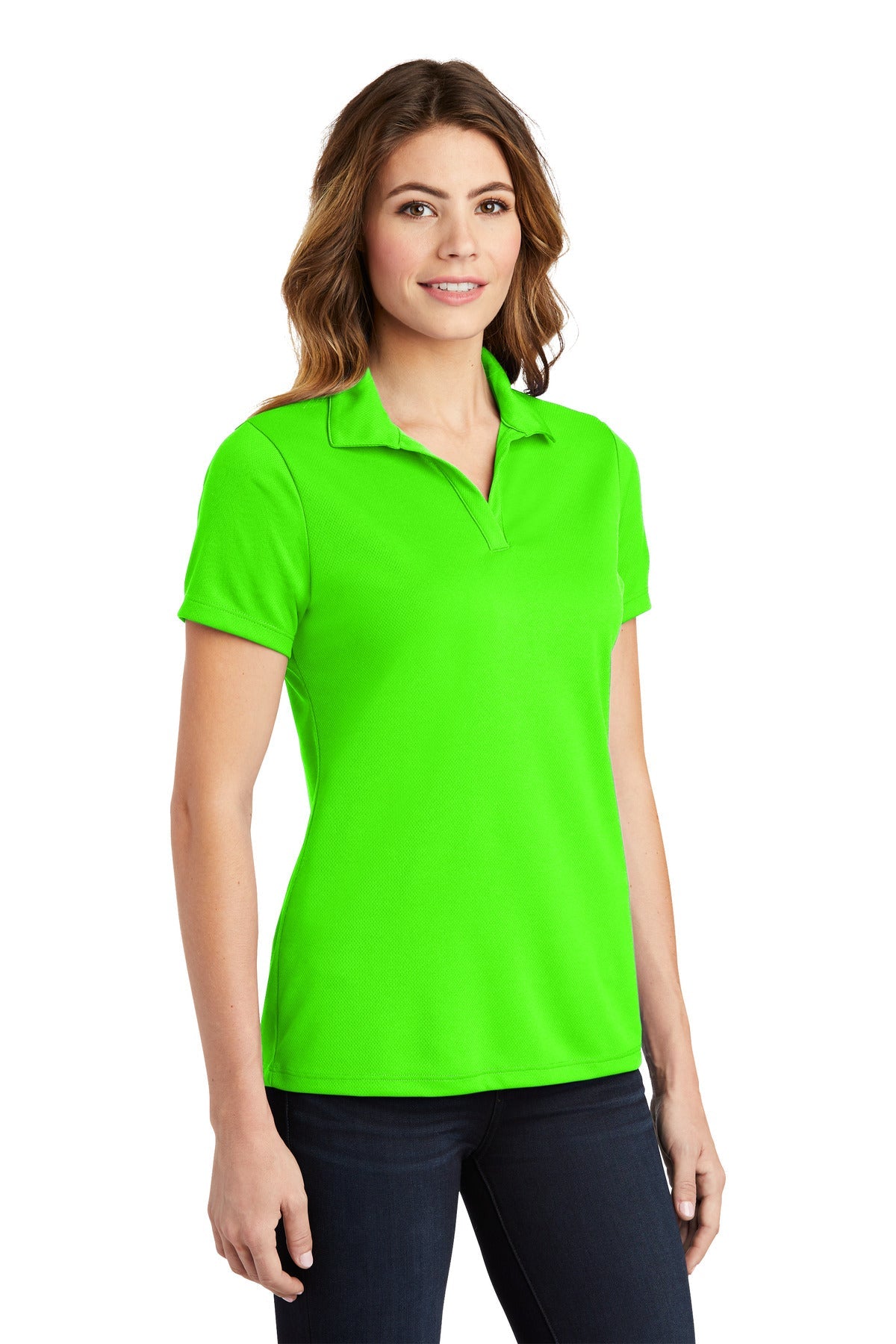 Neon Green Sport-Tek Women's PosiCharge RacerMesh Polo. LST640