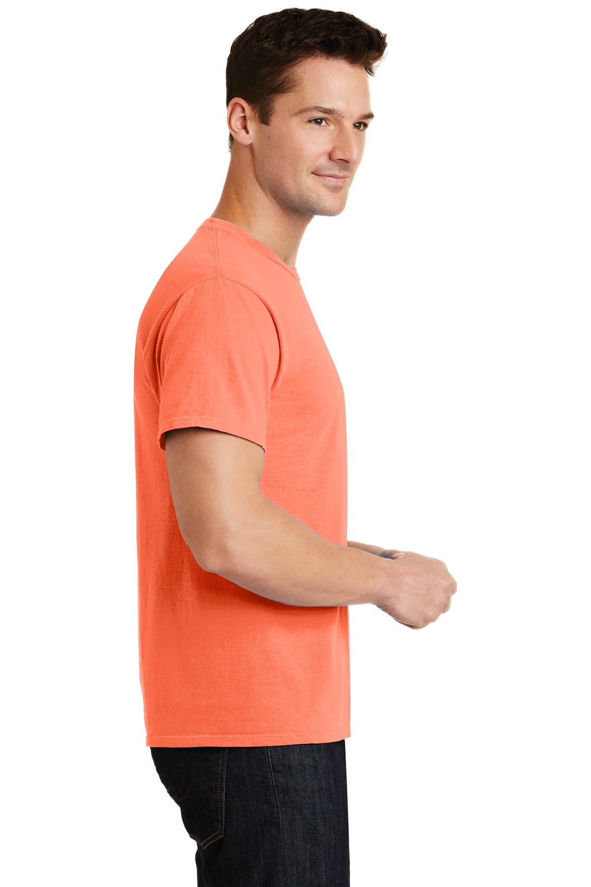 Neon Orange Port & Co Beach Wash Garment-Dyed Tee. PC099