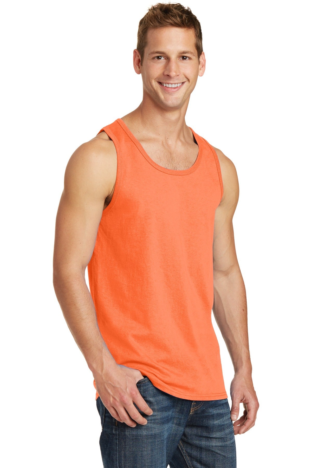 Neon Orange Port & Co Core Cotton Tank Top. PC54TT
