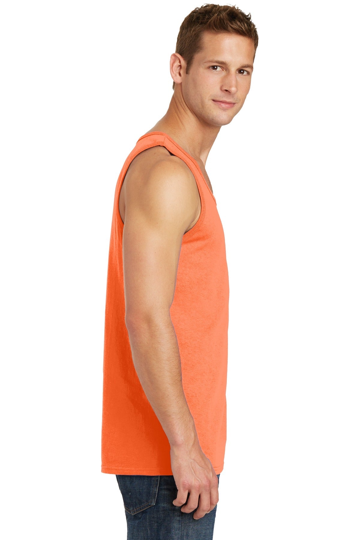 Neon Orange Port & Co Core Cotton Tank Top. PC54TT