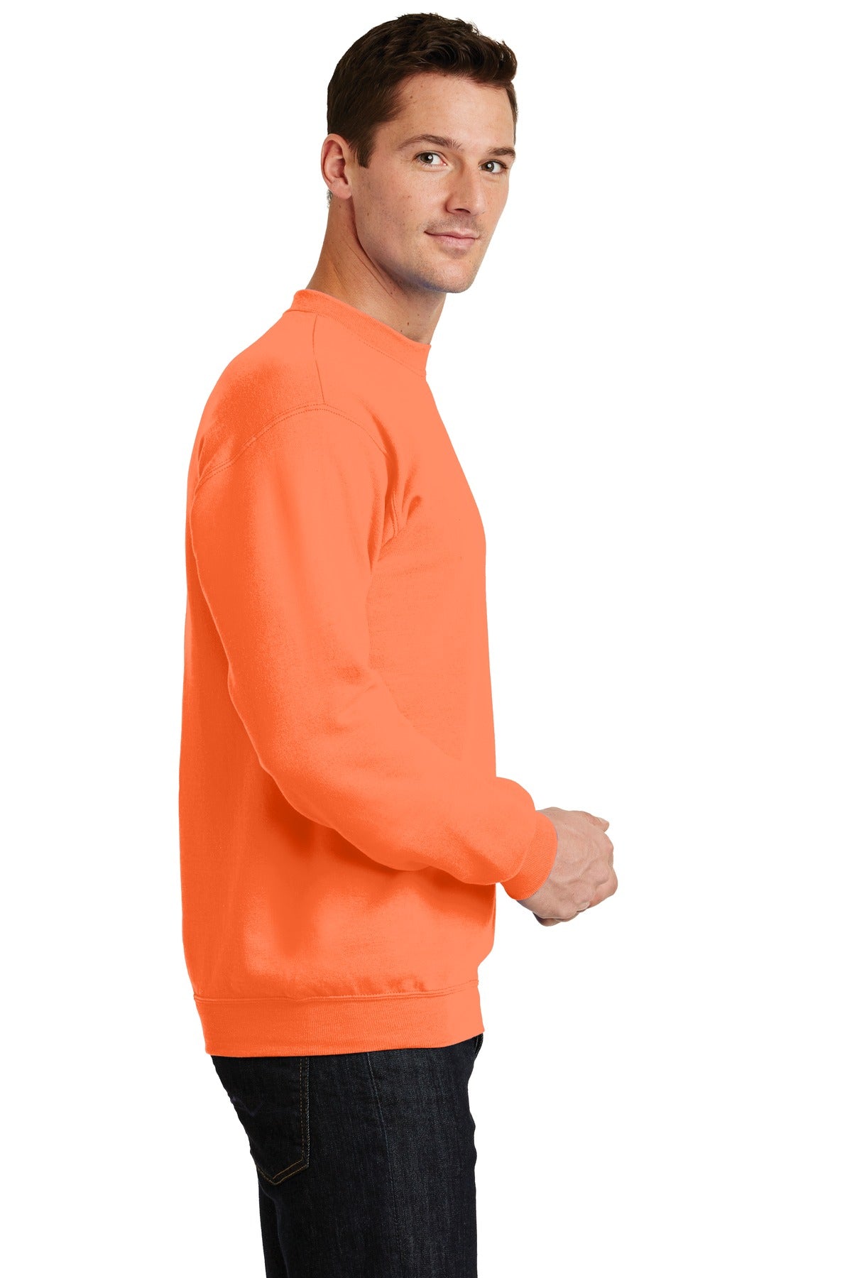 Neon Orange Port & Co Core Fleece Crewneck Sweatshirt. PC78