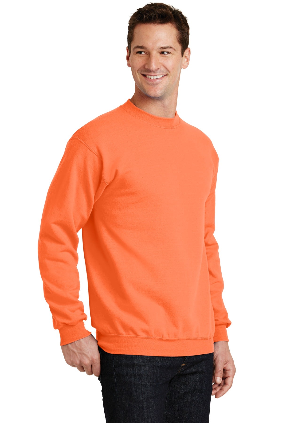 Neon Orange Port & Co Core Fleece Crewneck Sweatshirt. PC78