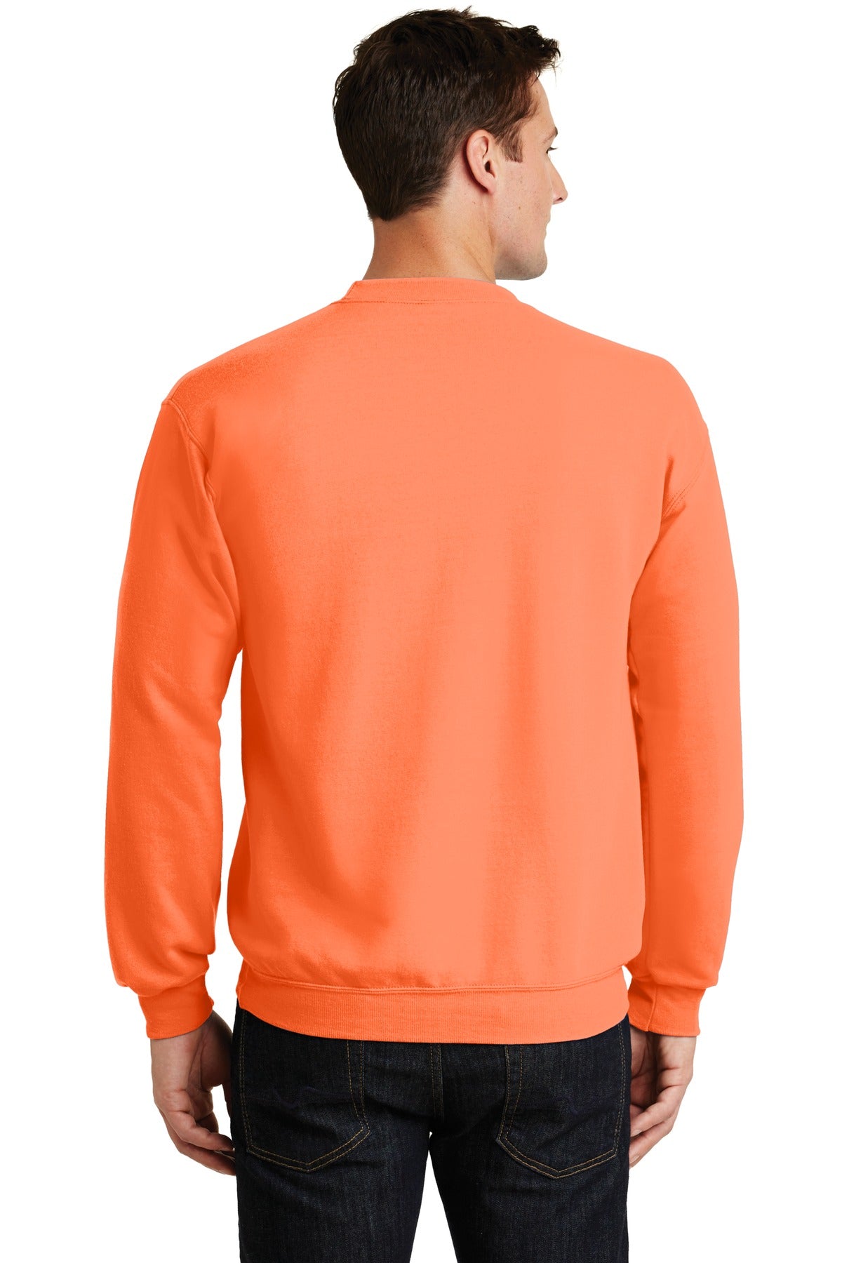 Neon Orange Port & Co Core Fleece Crewneck Sweatshirt. PC78