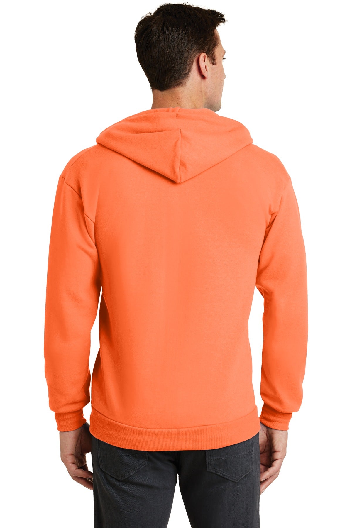 Neon Orange Port & Co Core Fleece Full-Zip Hooded Sweatshirt. PC78ZH