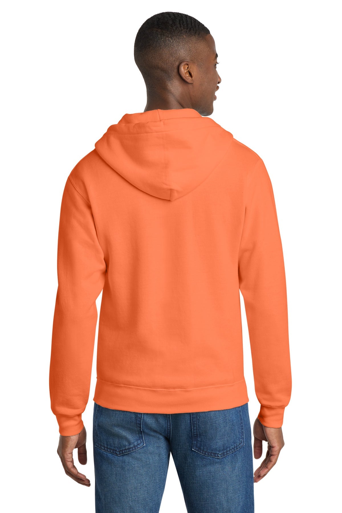 Neon Orange Port & Co Core Fleece Full-Zip Hooded Sweatshirt. PC78ZH