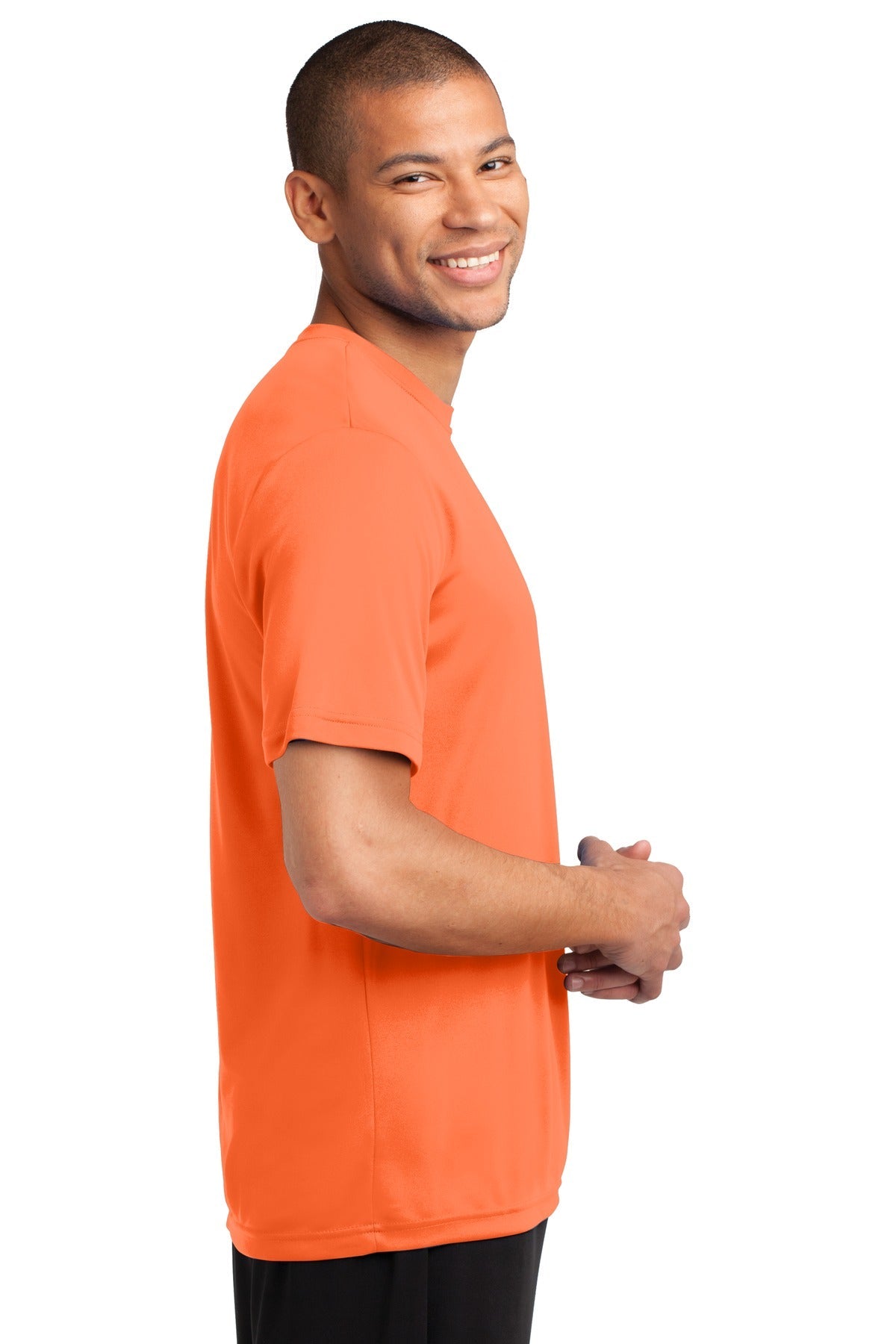 Neon Orange Port & Co Performance Tee. PC380