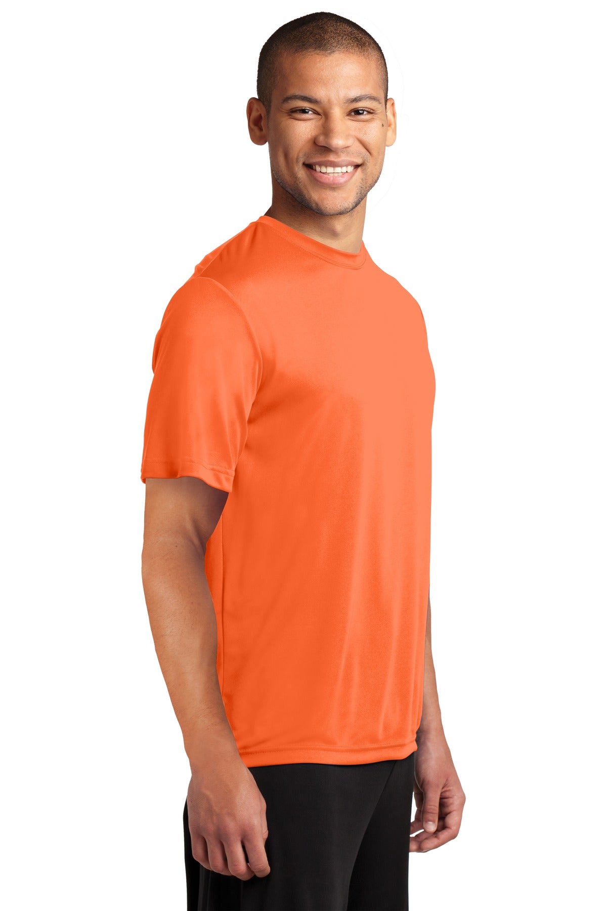 Neon Orange Port & Co Performance Tee. PC380