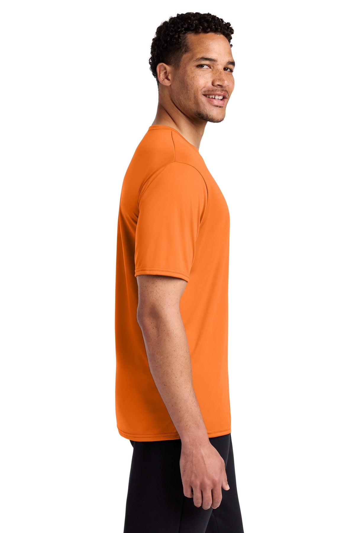 Neon Orange Port & Co Performance Tee. PC380
