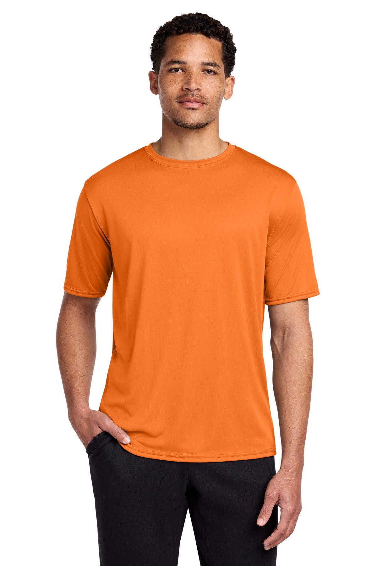 Neon Orange Port & Co Performance Tee. PC380