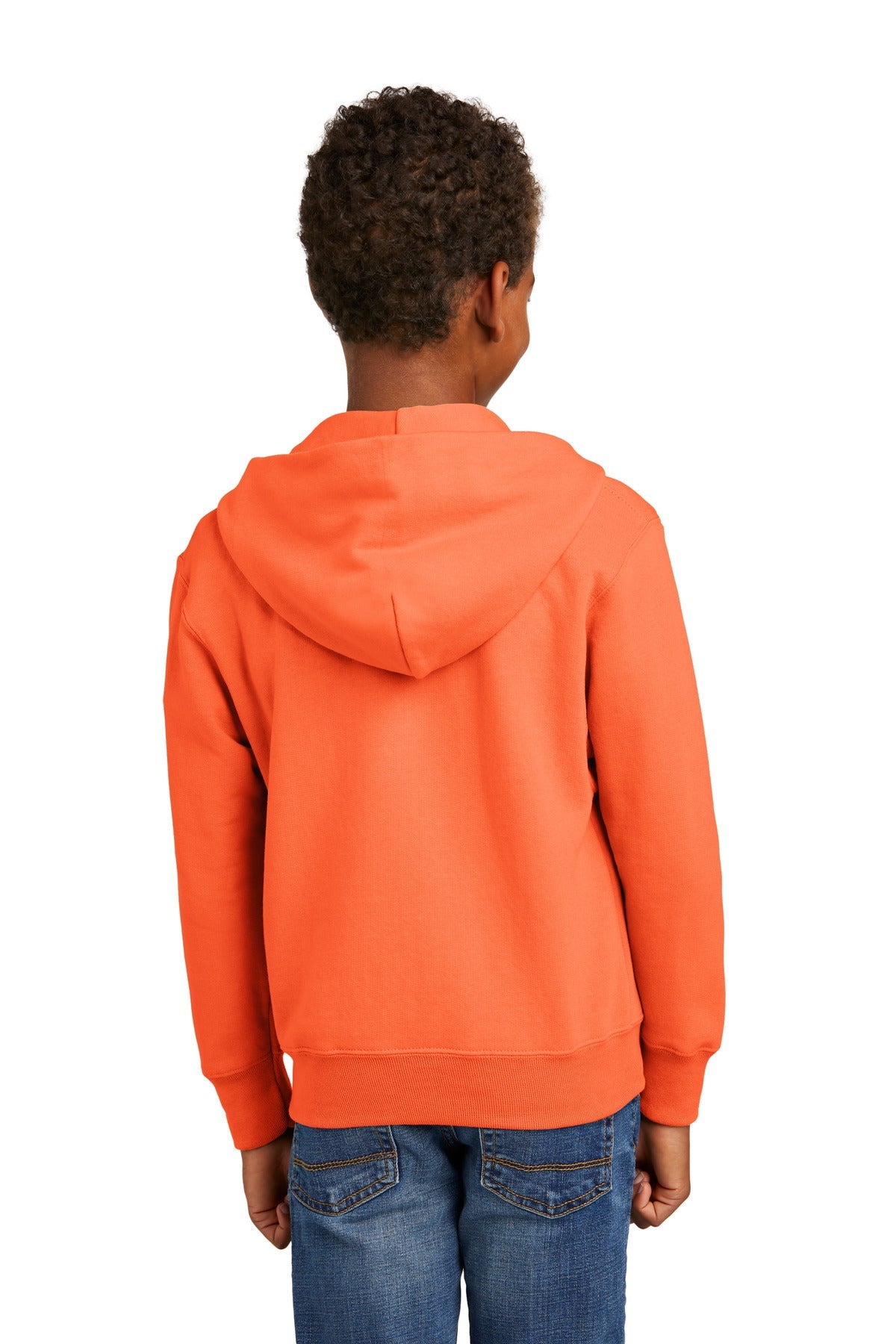 Neon Orange Port & Co Youth Core Fleece Full-Zip Hooded Sweatshirt. PC90YZH