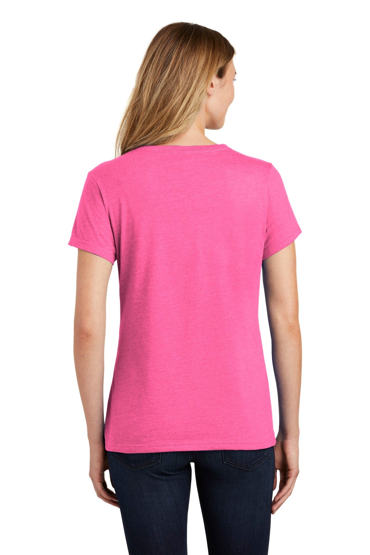 Neon Pink Hthr Port & Co Women's Fan Favorite Blend V-Neck Tee. LPC455V