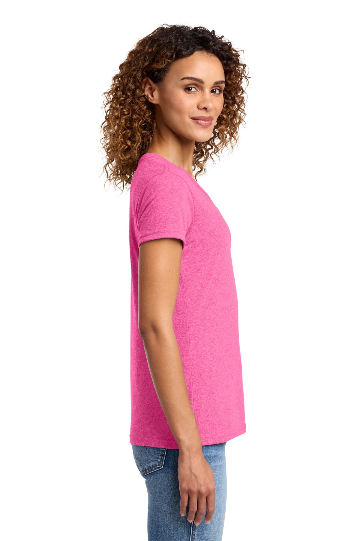 Neon Pink Hthr Port & Co Women's Fan Favorite Blend V-Neck Tee. LPC455V