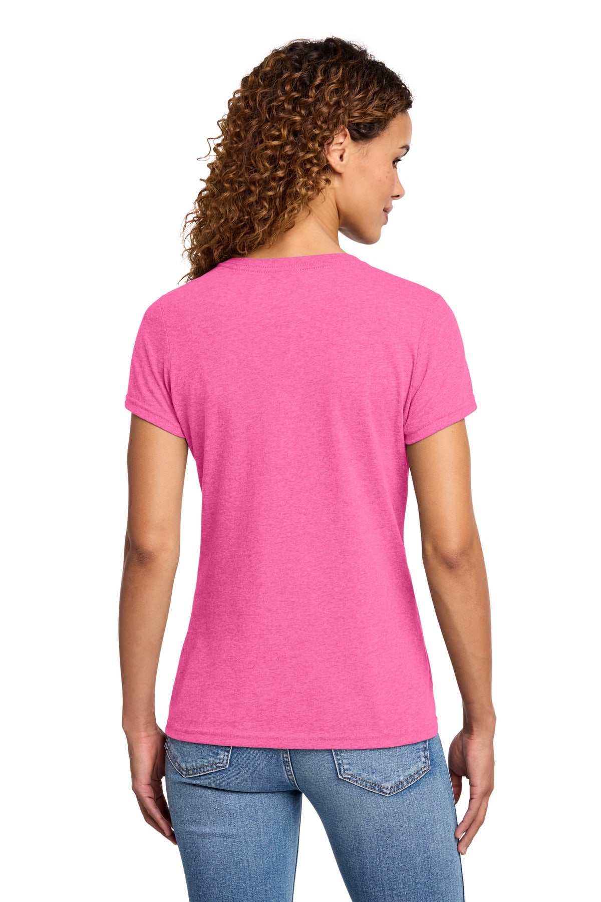 Neon Pink Hthr Port & Co Women's Fan Favorite Blend V-Neck Tee. LPC455V