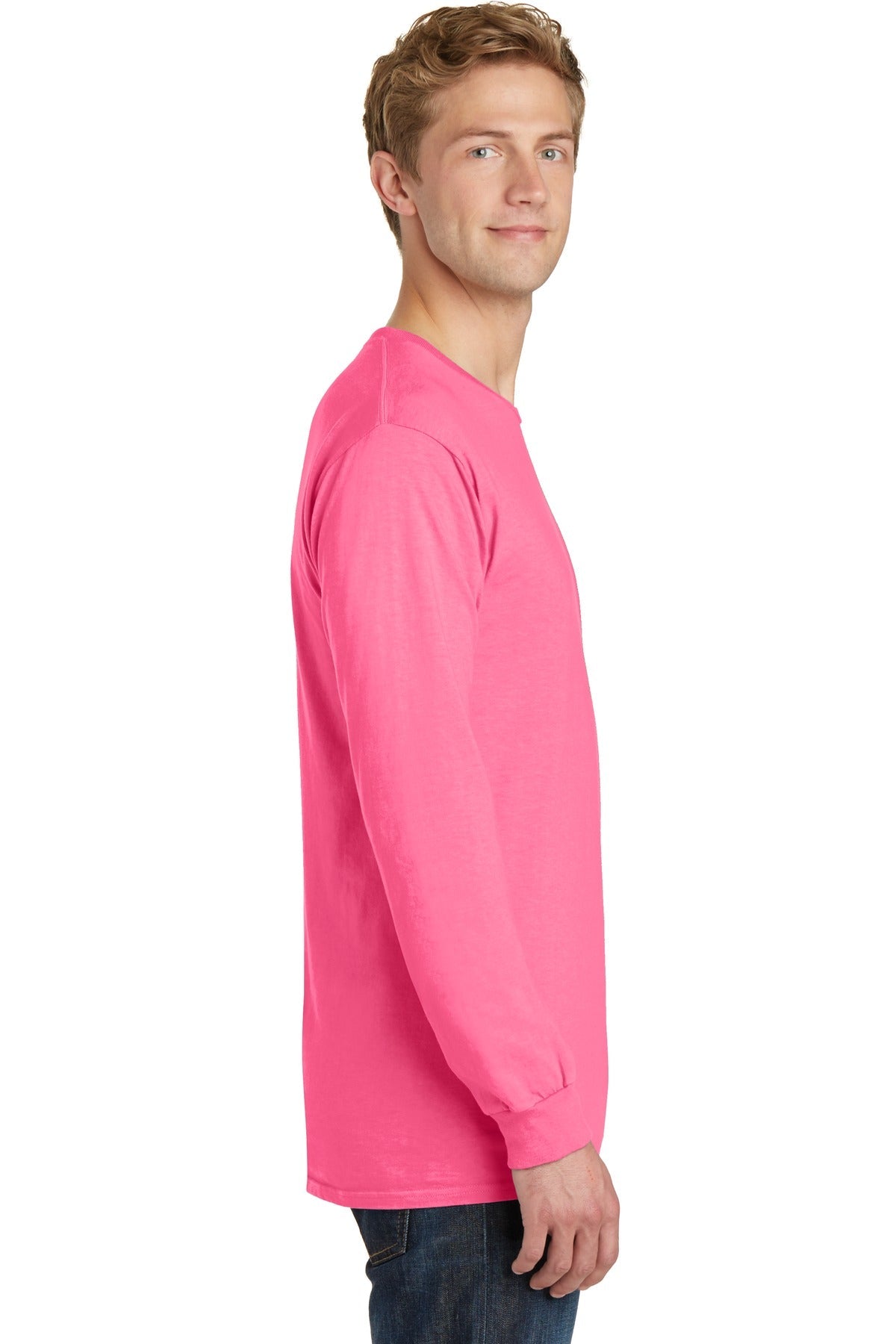 Neon Pink Port & Co Beach Wash Garment-Dyed Long Sleeve Tee PC099LS