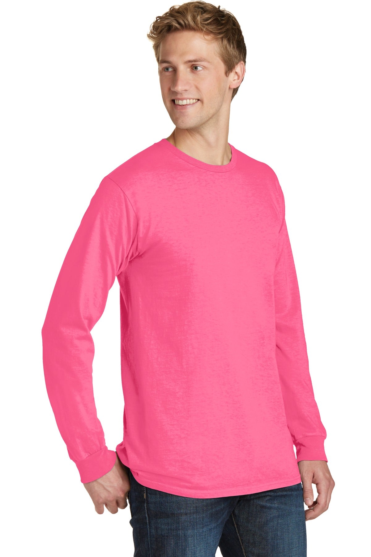 Neon Pink Port & Co Beach Wash Garment-Dyed Long Sleeve Tee PC099LS