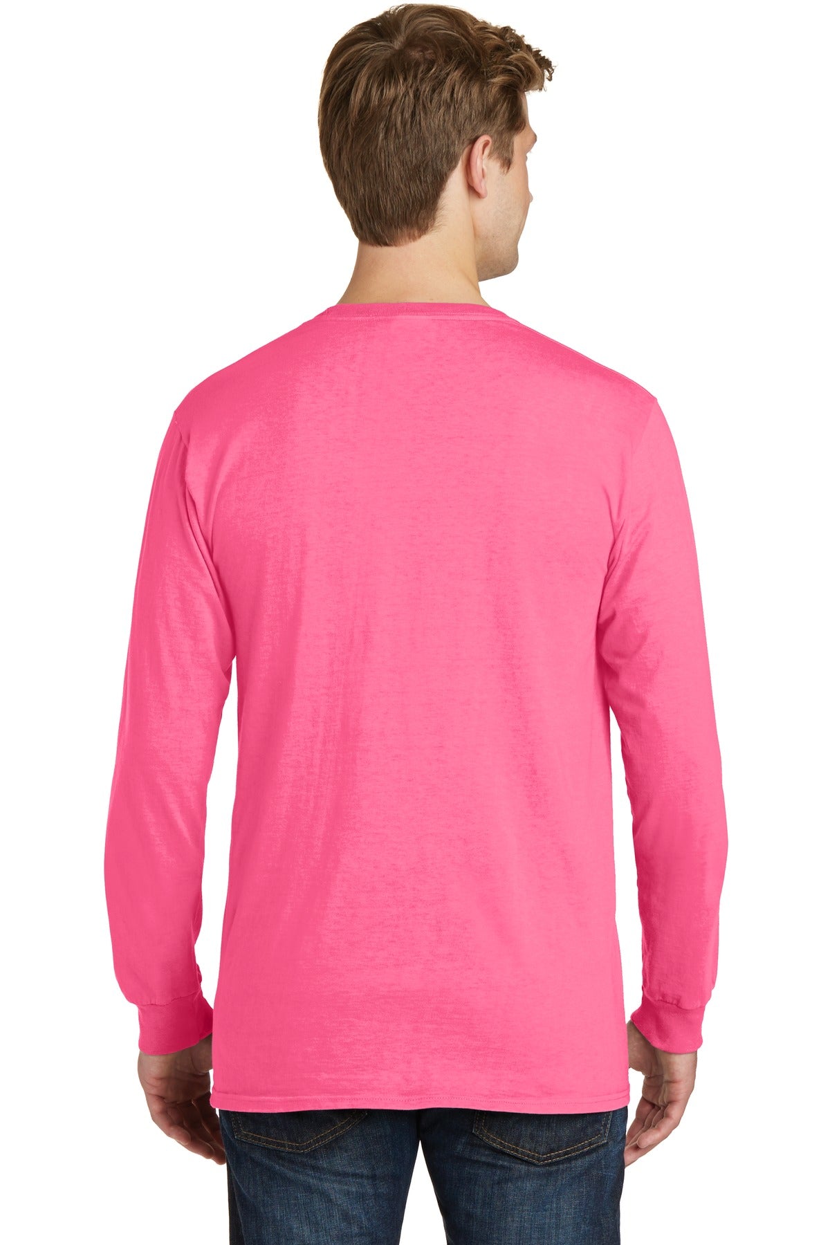 Neon Pink Port & Co Beach Wash Garment-Dyed Long Sleeve Tee PC099LS
