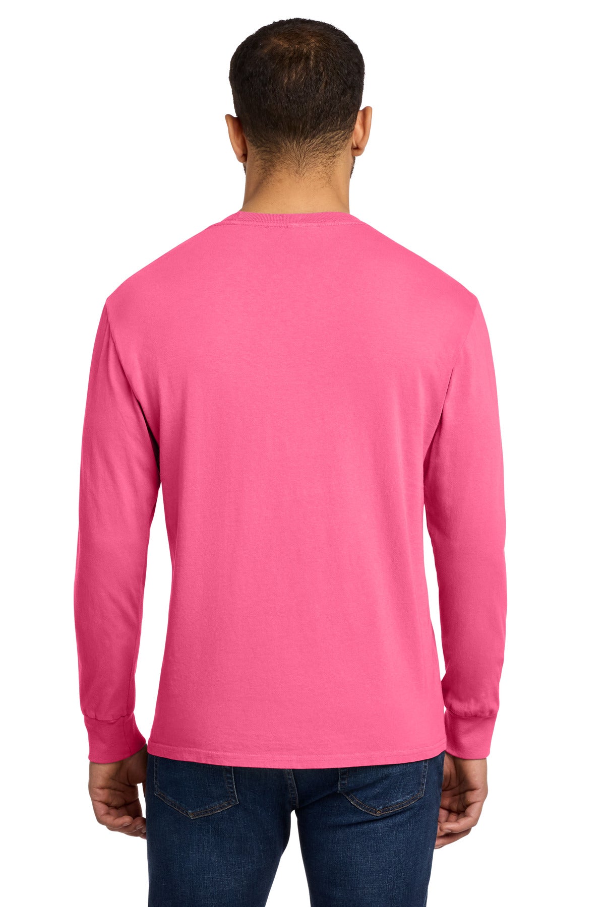 Neon Pink Port & Co Beach Wash Garment-Dyed Long Sleeve Tee PC099LS