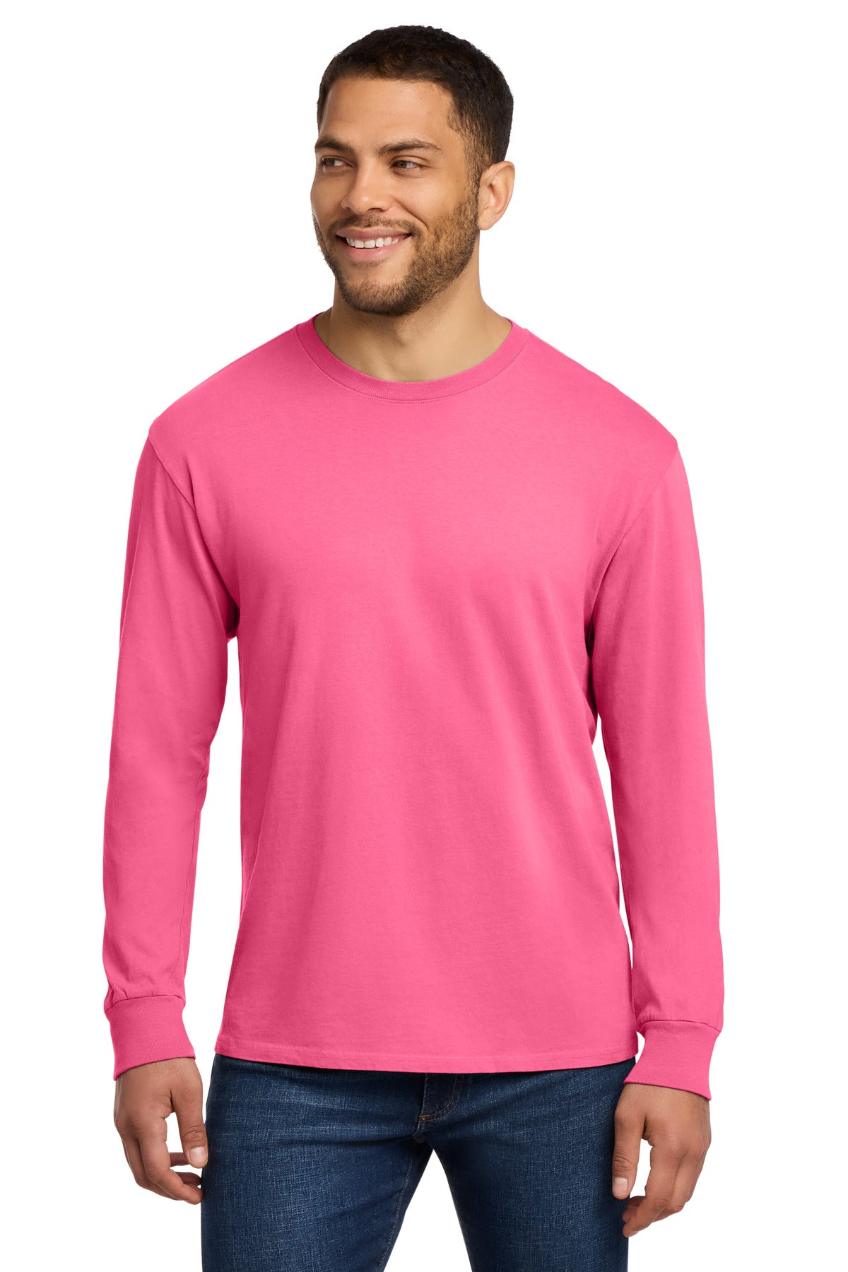 Neon Pink Port & Co Beach Wash Garment-Dyed Long Sleeve Tee PC099LS