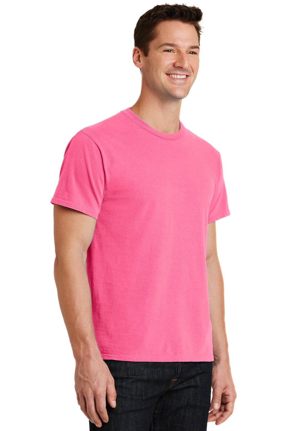 Neon Pink Port & Co Beach Wash Garment-Dyed Tee. PC099