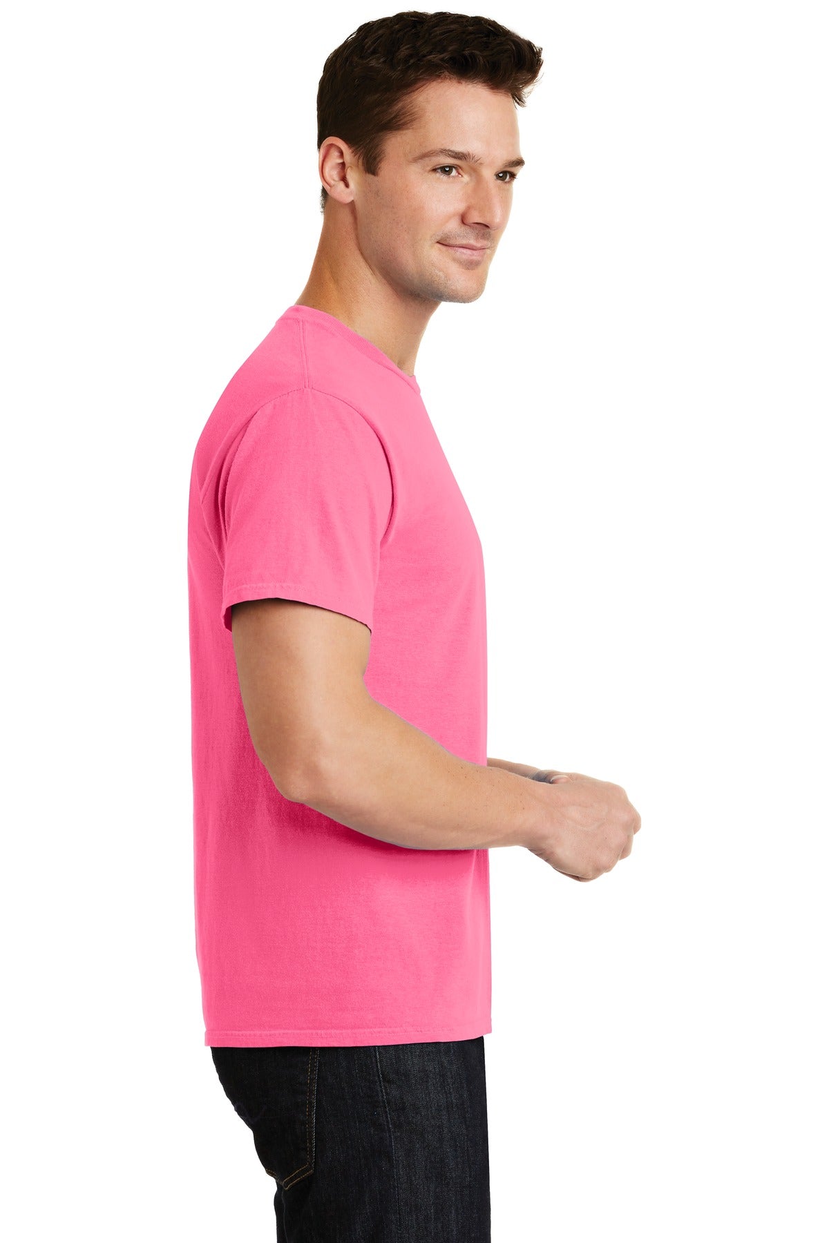 Neon Pink Port & Co Beach Wash Garment-Dyed Tee. PC099