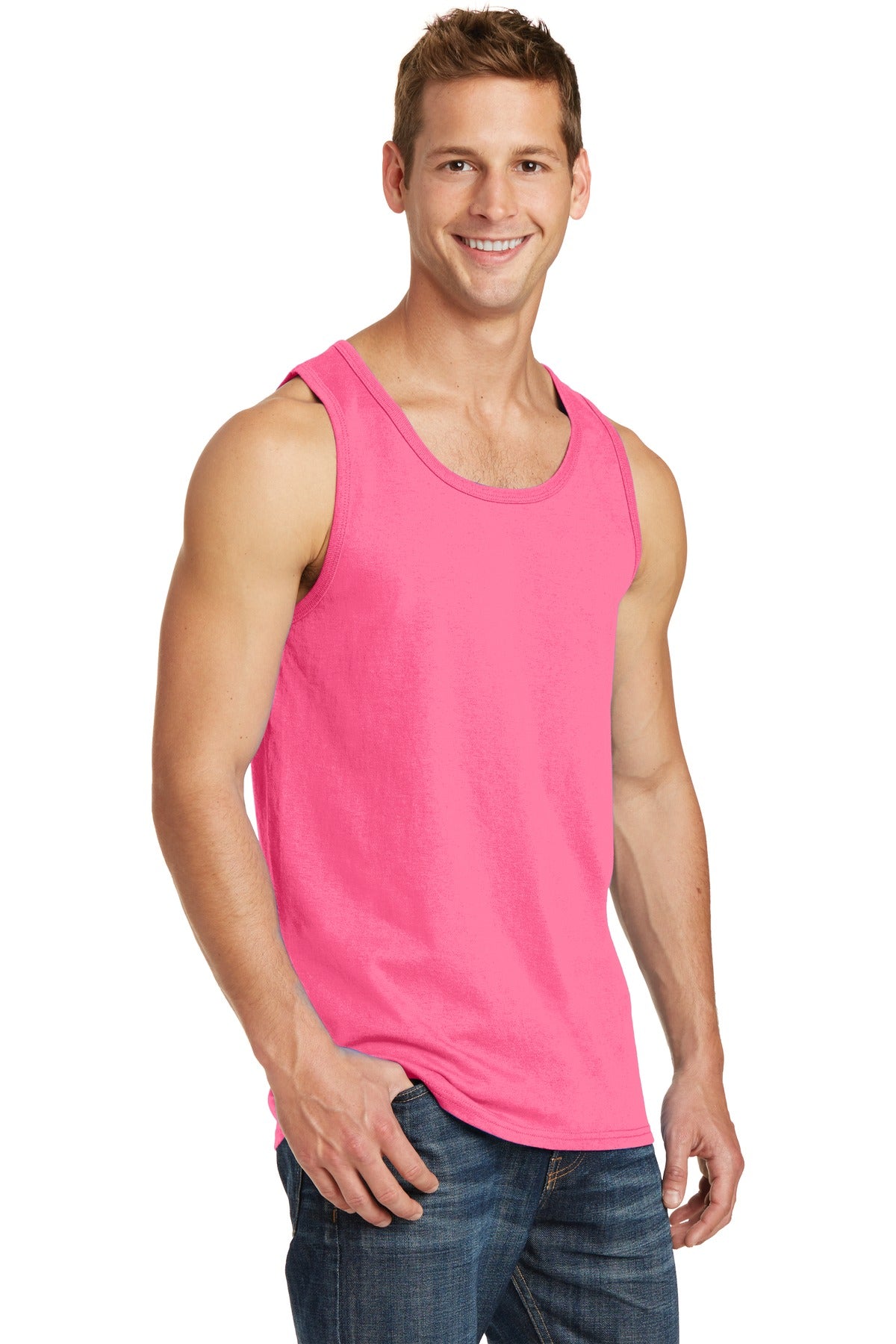 Neon Pink Port & Co Core Cotton Tank Top. PC54TT