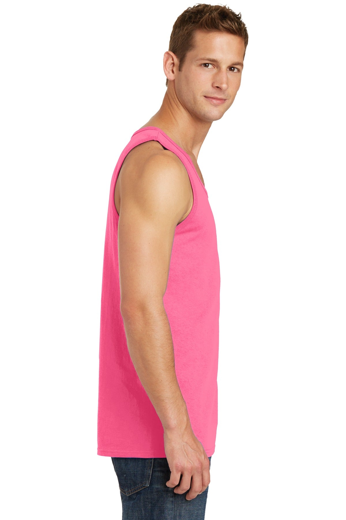 Neon Pink Port & Co Core Cotton Tank Top. PC54TT