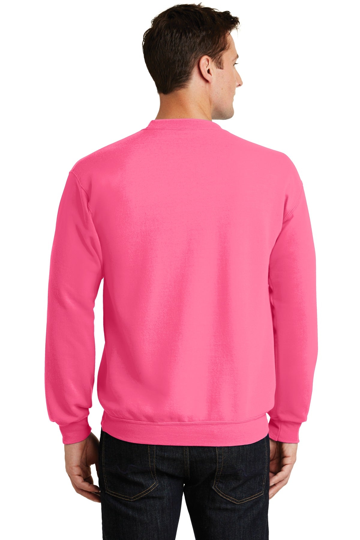 Neon Pink Port & Co Core Fleece Crewneck Sweatshirt. PC78
