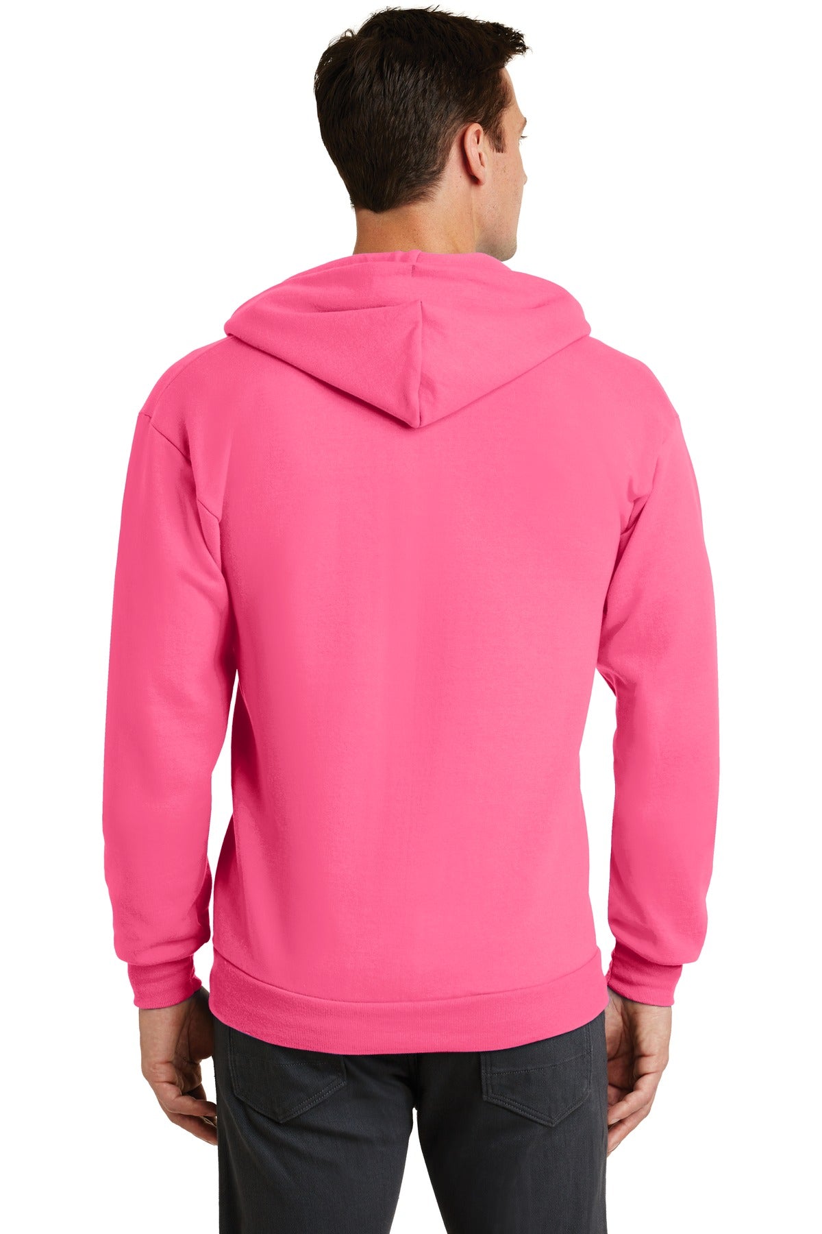 Neon Pink Port & Co Core Fleece Full-Zip Hooded Sweatshirt. PC78ZH