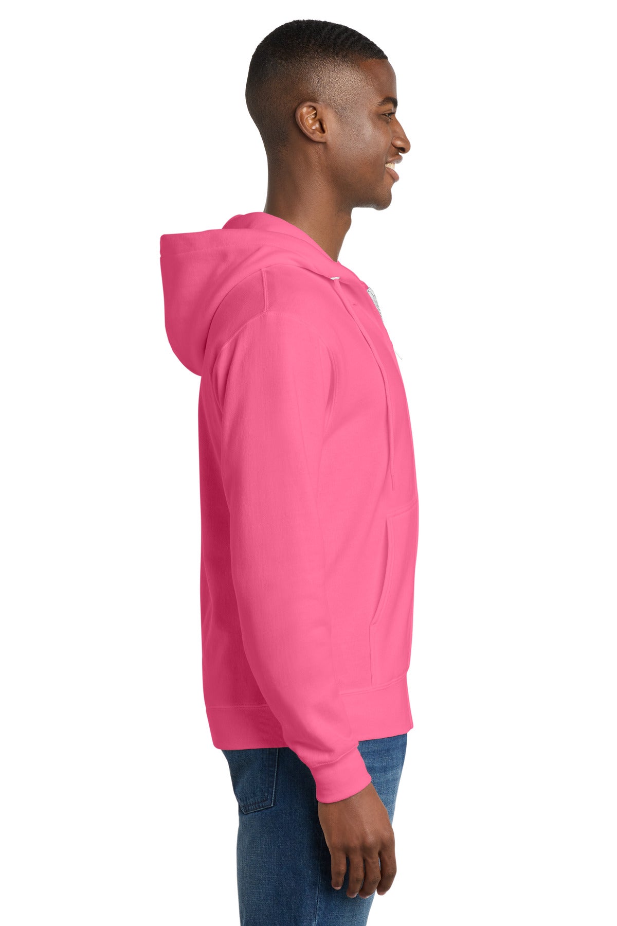 Neon Pink Port & Co Core Fleece Full-Zip Hooded Sweatshirt. PC78ZH
