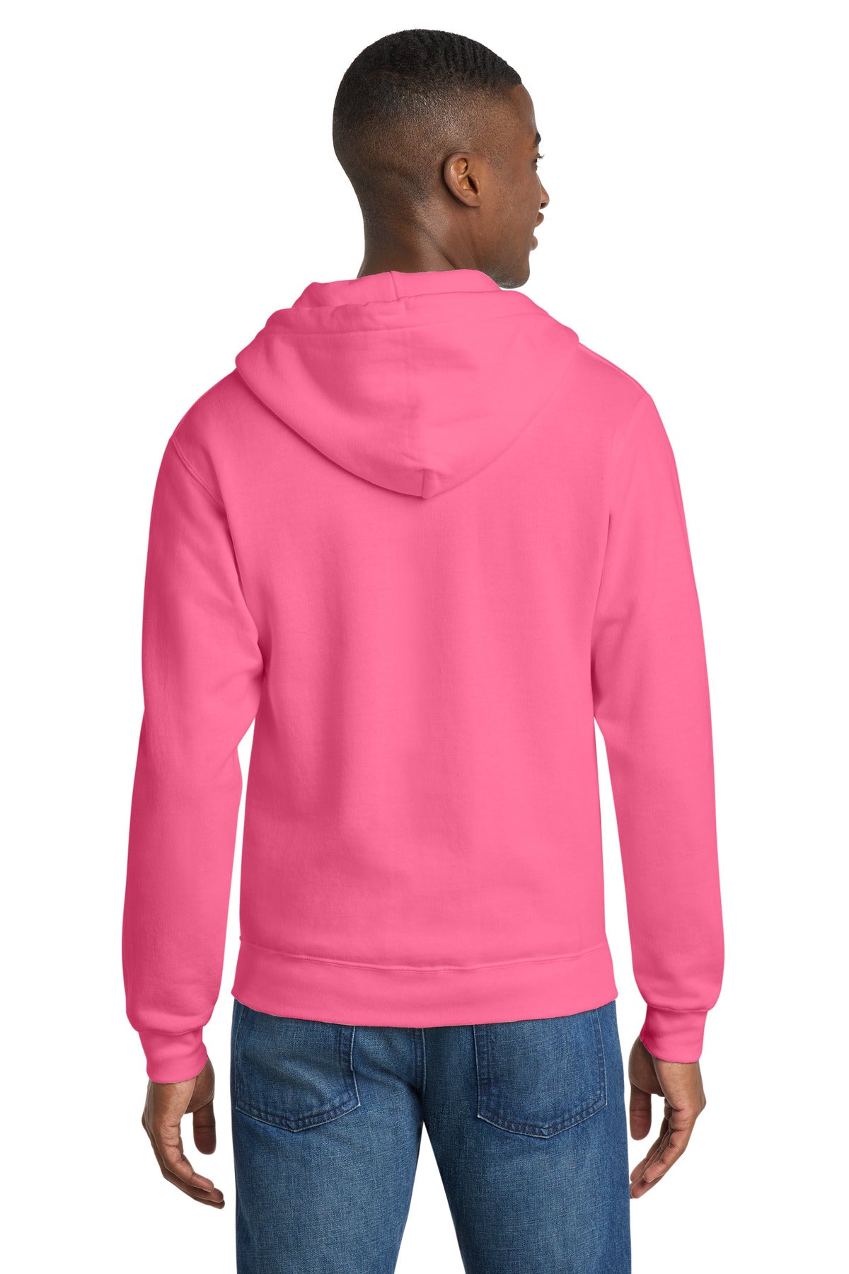 Neon Pink Port & Co Core Fleece Full-Zip Hooded Sweatshirt. PC78ZH