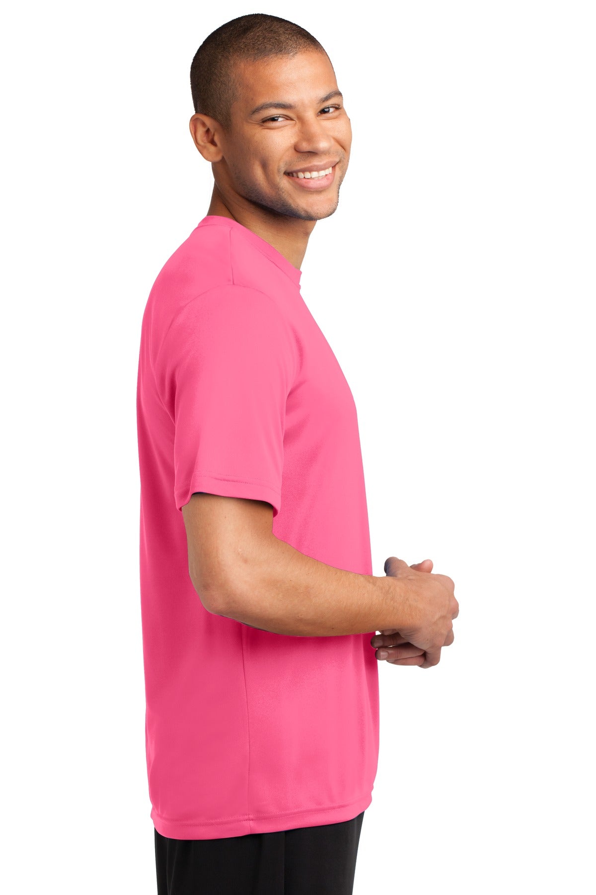 Neon Pink Port & Co Performance Tee. PC380