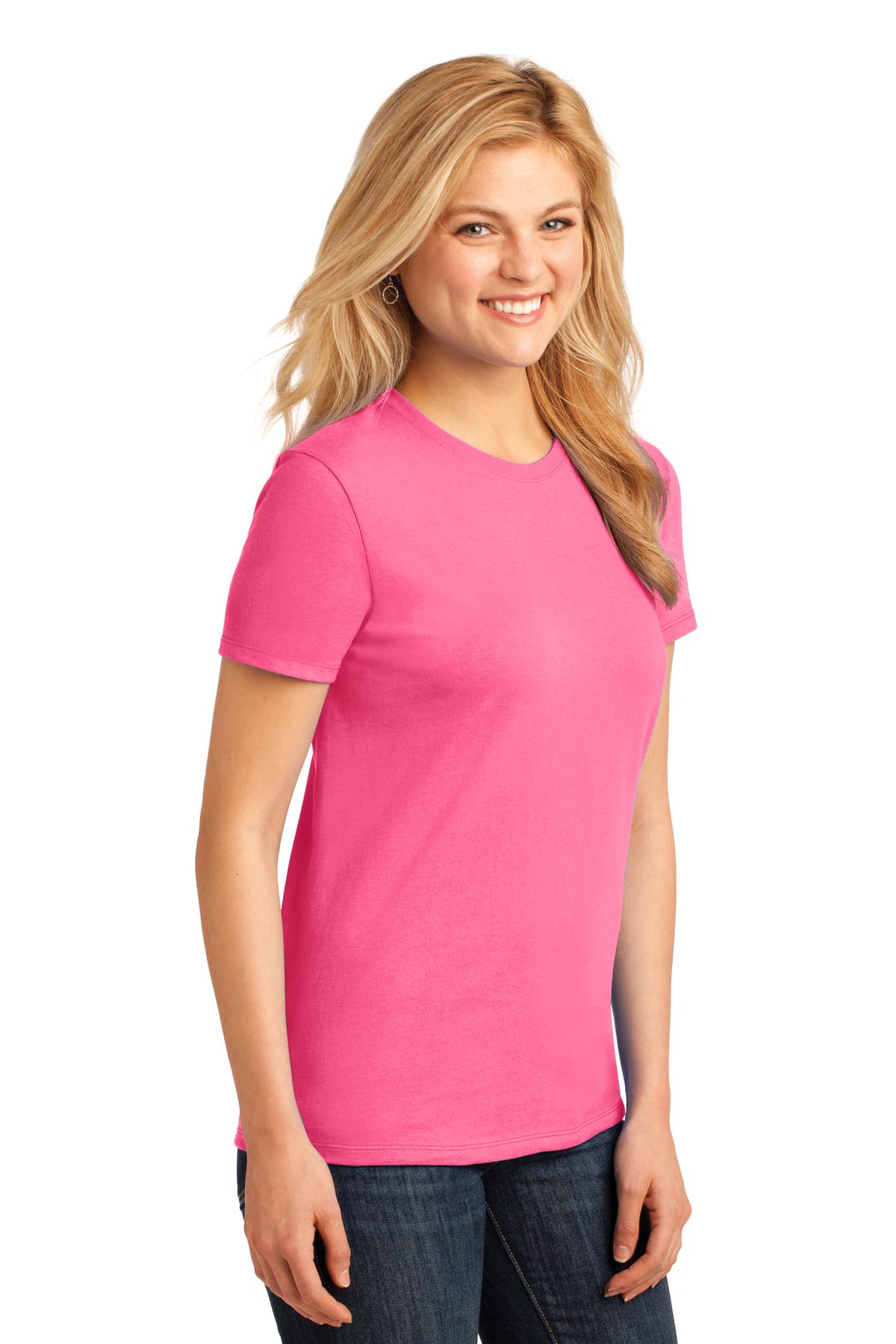 Neon Pink Port & Co Women's Core Cotton Tee. LPC54