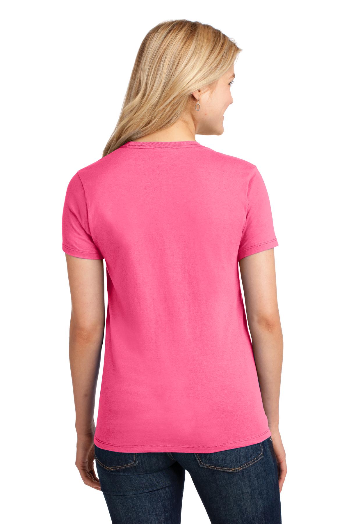 Neon Pink Port & Co Women's Core Cotton Tee. LPC54