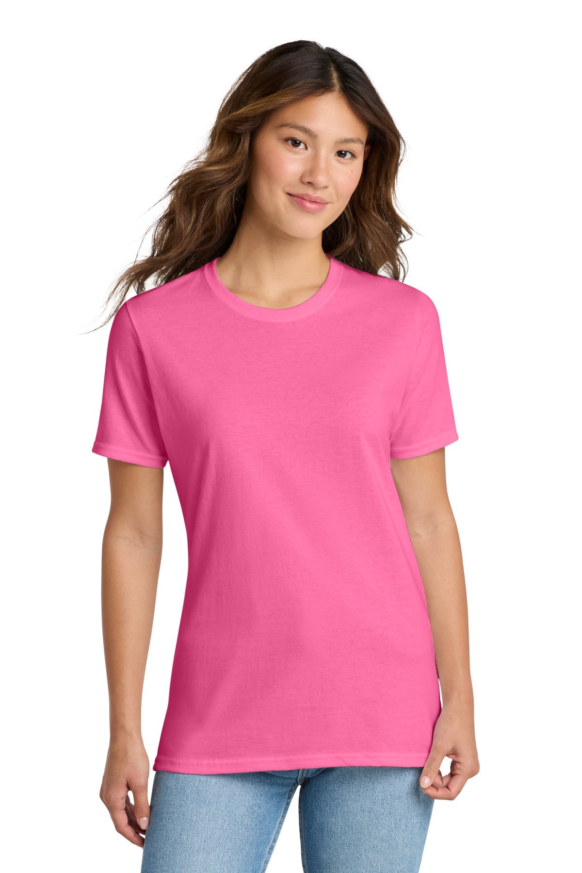 Neon Pink Port & Co Women's Core Cotton Tee. LPC54