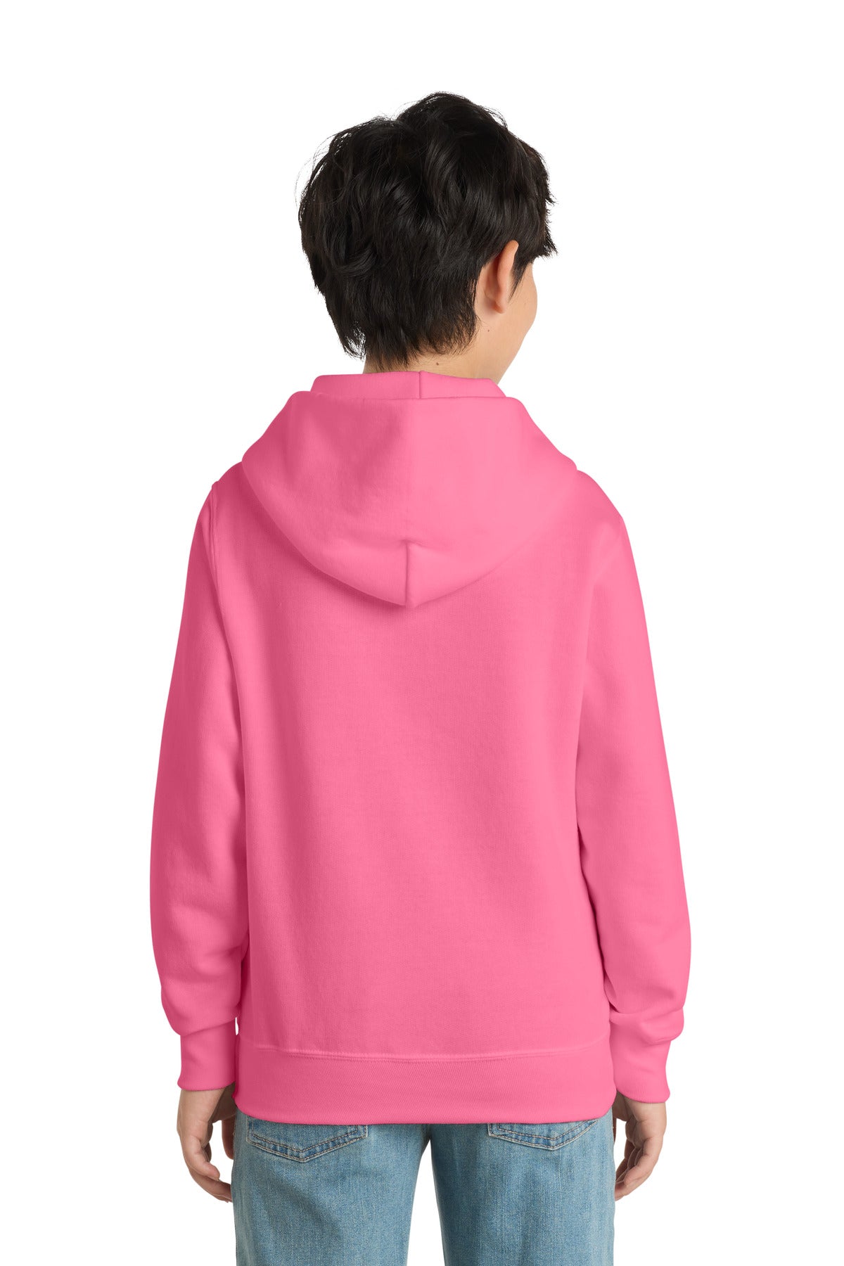 Neon Pink Port & Co Youth Core Fleece Pullover Hooded Sweatshirt. PC90YH