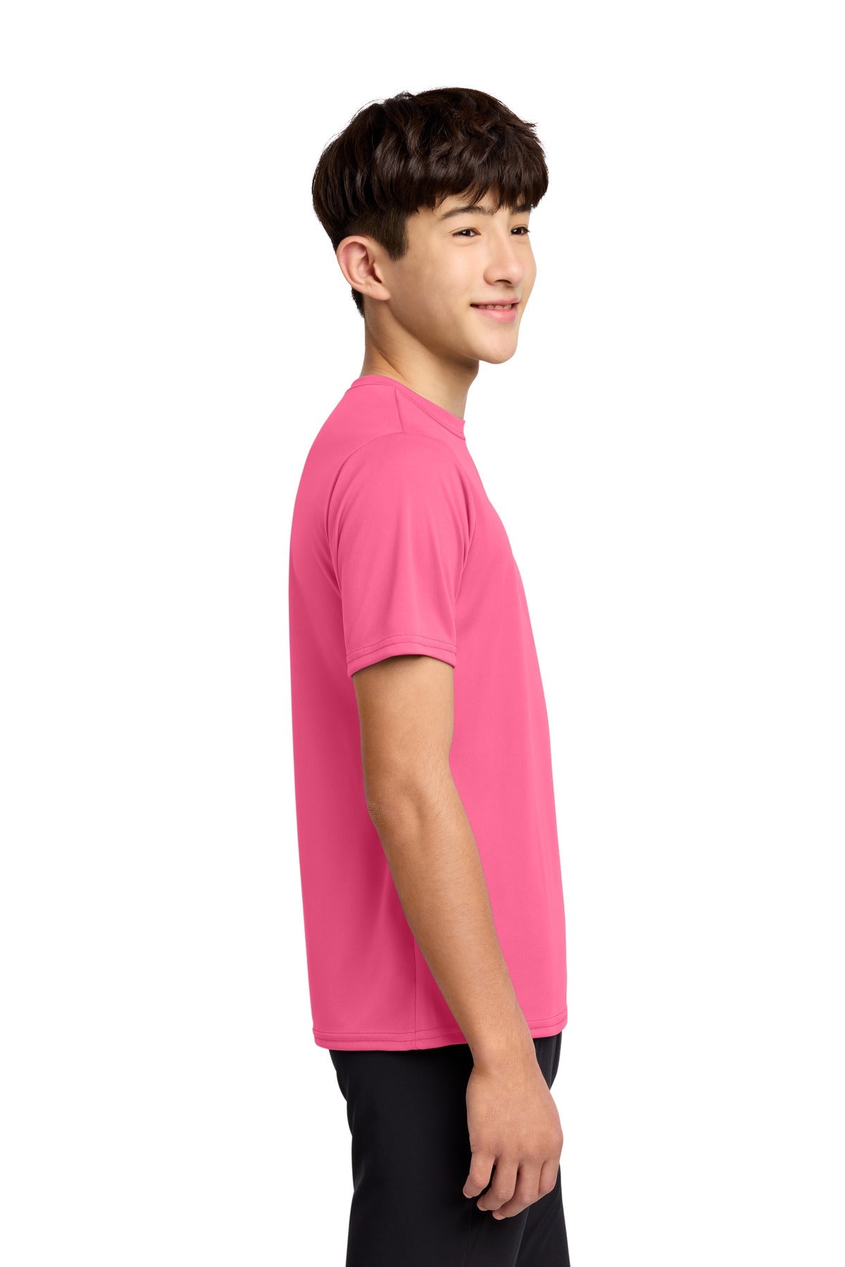 Neon Pink Port & Co Youth Performance Tee. PC380Y