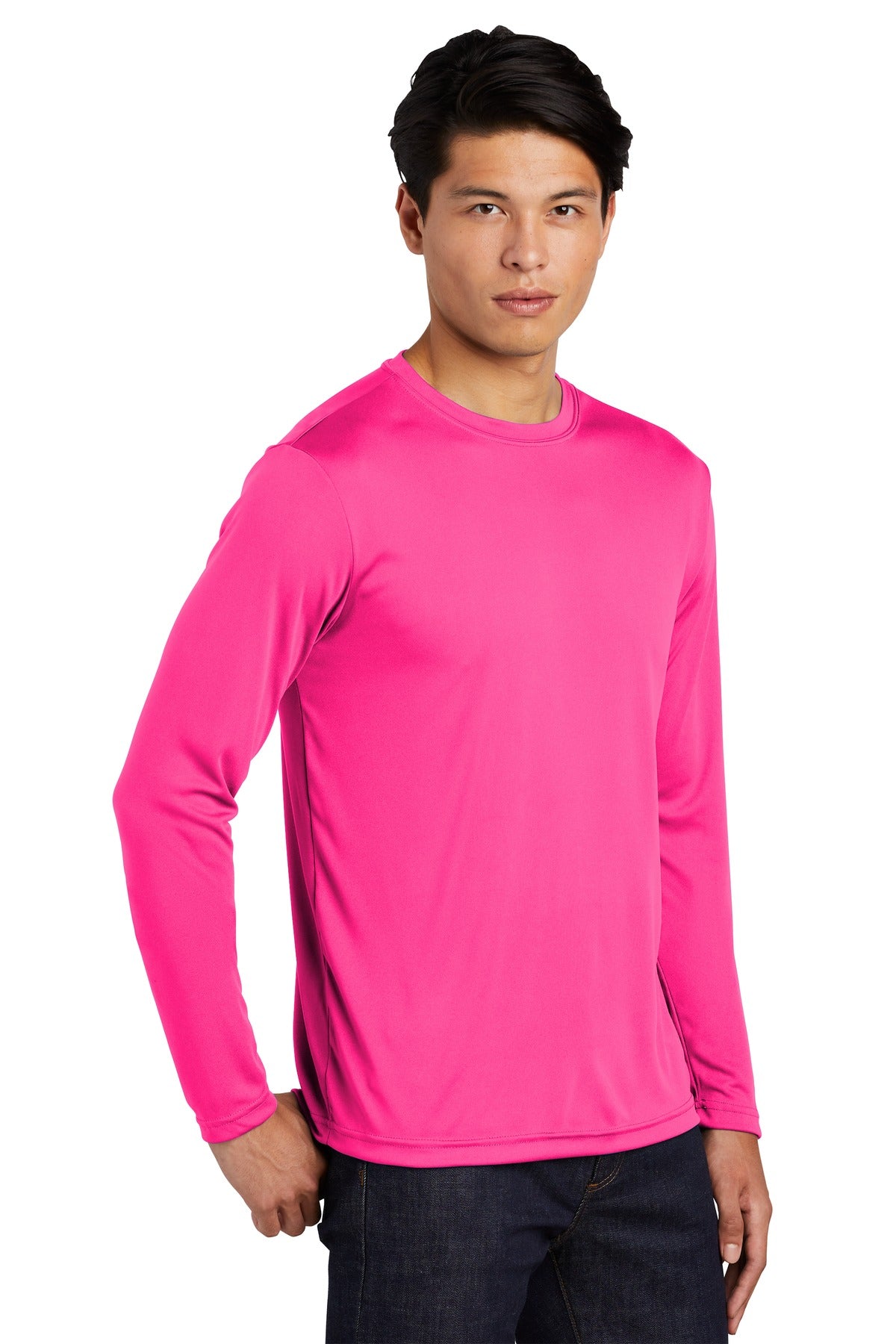 Neon Pink Sport-Tek Long Sleeve PosiCharge Competitor Tee. ST350LS