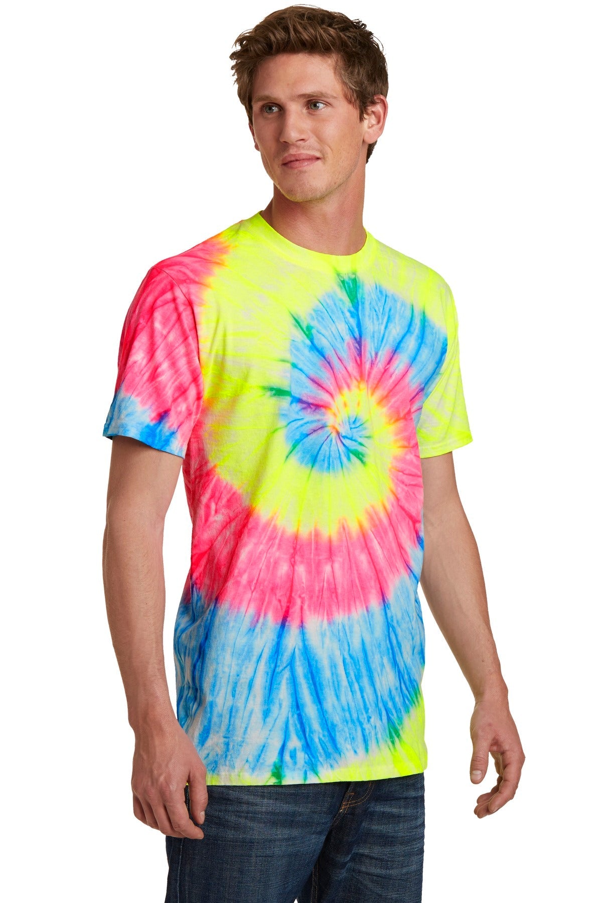 Neon Rainbow Port & Co Tie-Dye Tee. PC147
