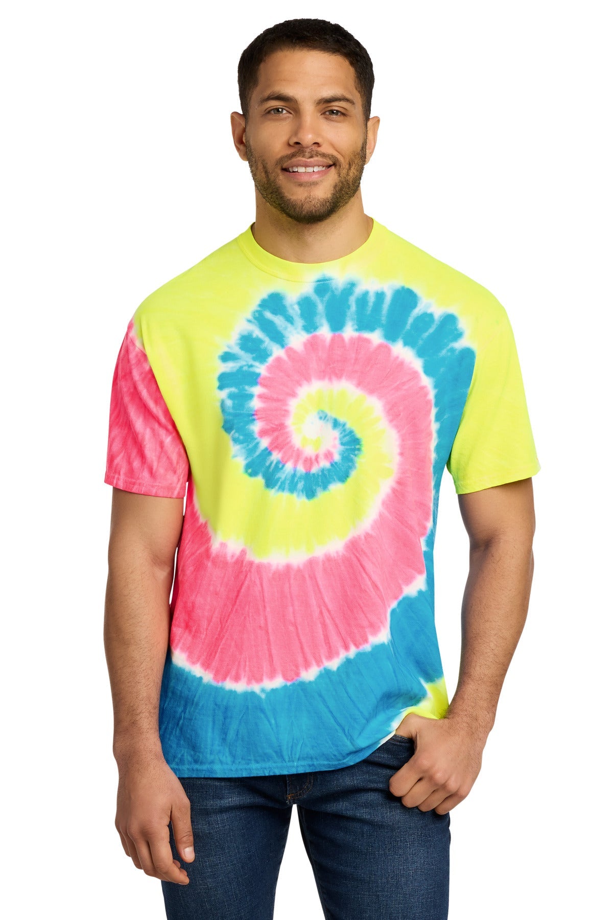 Neon Rainbow Port & Co Tie-Dye Tee. PC147