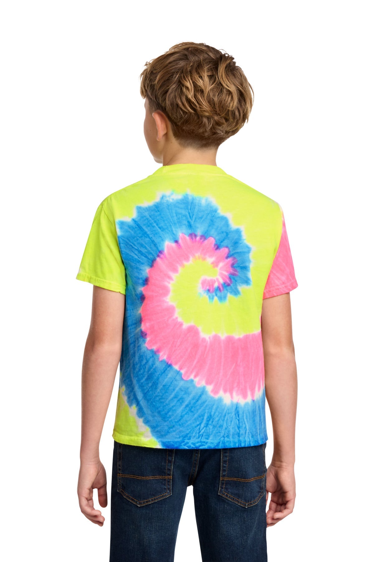 Neon Rainbow Port & Co Youth Tie-Dye Tee. PC147Y