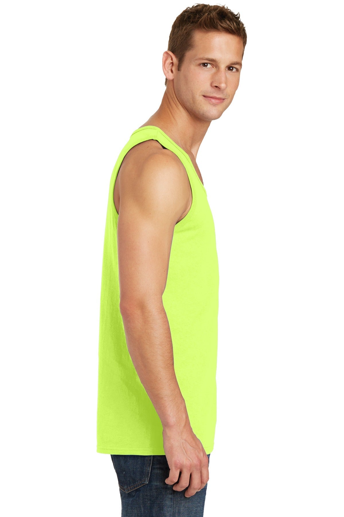 Neon Yellow Port & Co Core Cotton Tank Top. PC54TT
